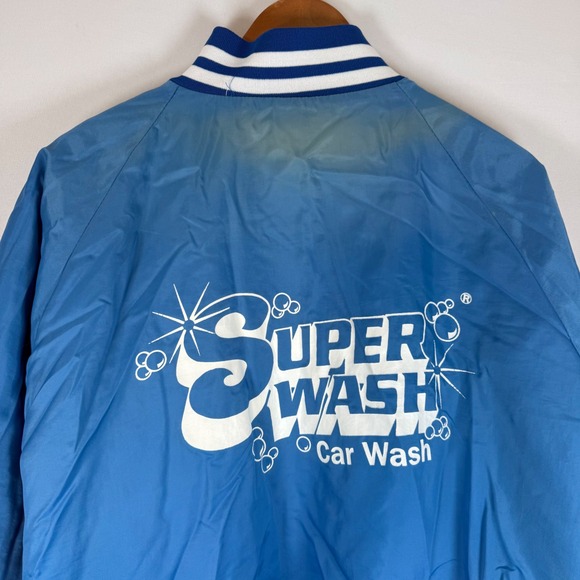 ASW Jackets Super Wash Car Wash Bomber Jacket Blue Quilted Lined Snap Front USA - Picture 3 of 12